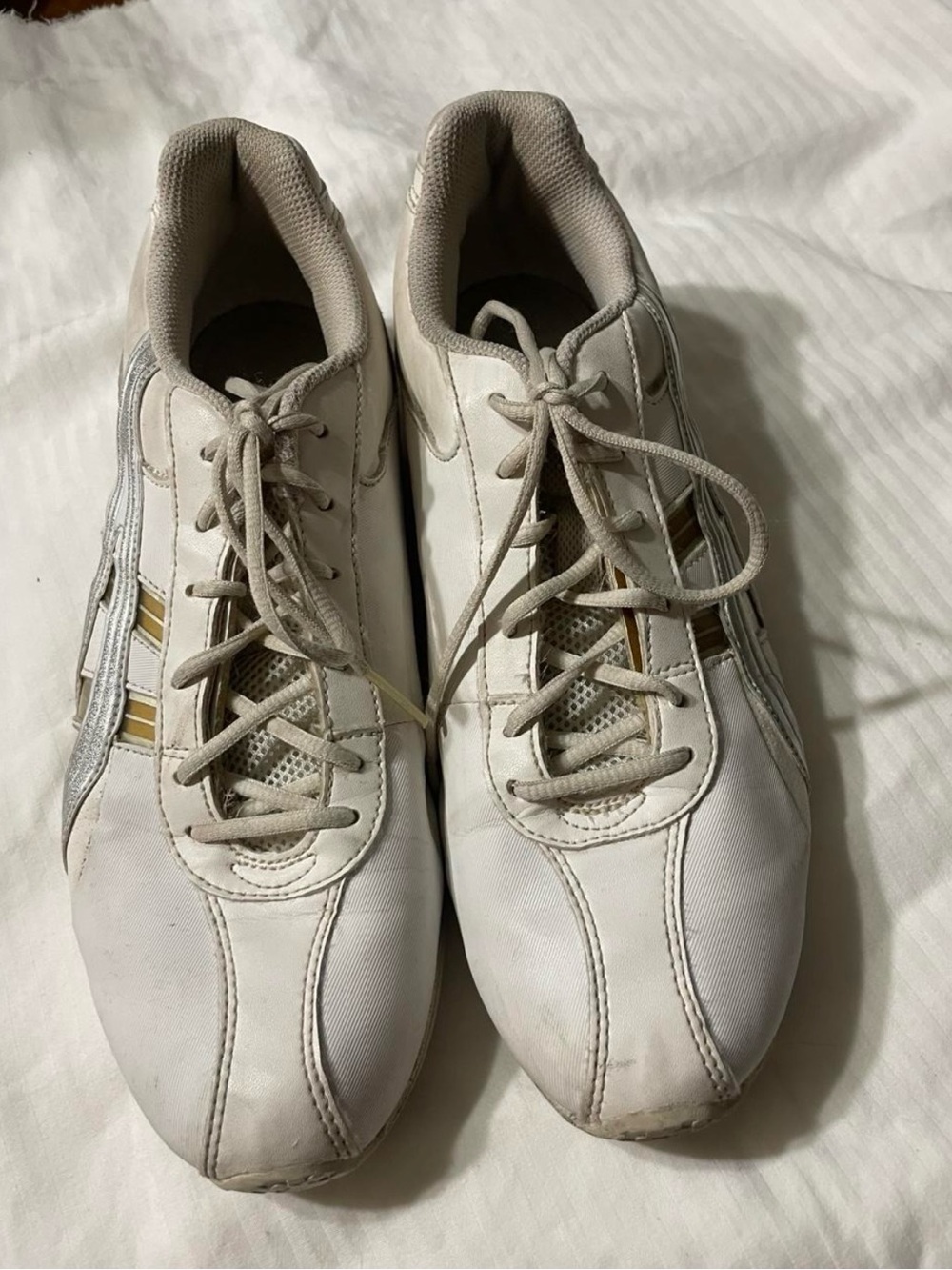 Asics White Q261y Athletic Sneakers with Gold Accents